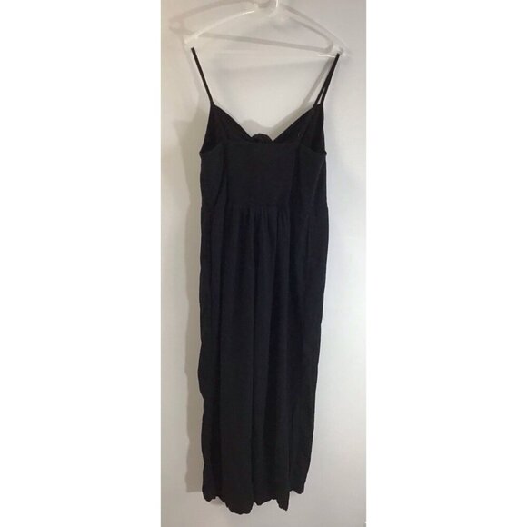 OLD NAVY Jumpsuit L Tie Shoulder Cropped Smocked Sleeveless Linen Blend Black 🩶 - Picture 5 of 6